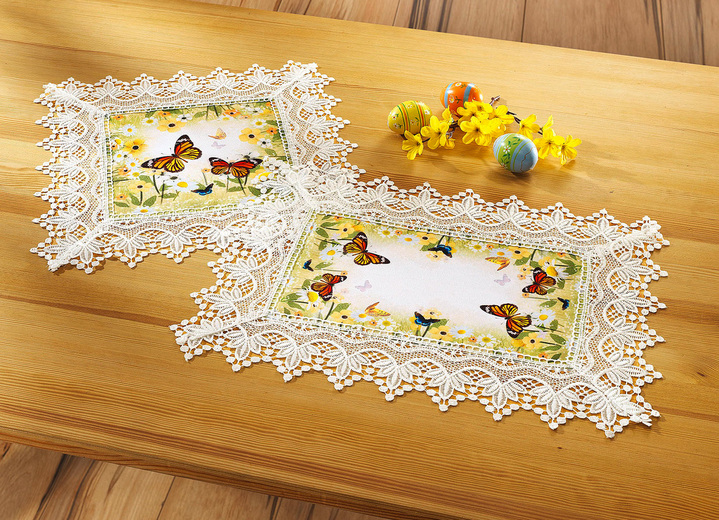 Tafellakens - Tafel- en kamerdecoratie met luxueus kant, in Größe 101 (Kleedje, 35 x 50 cm) bis 404 (Kussensloop, 40 x 40 cm), in Farbe SECT-MEERKLEURIG Ansicht 1