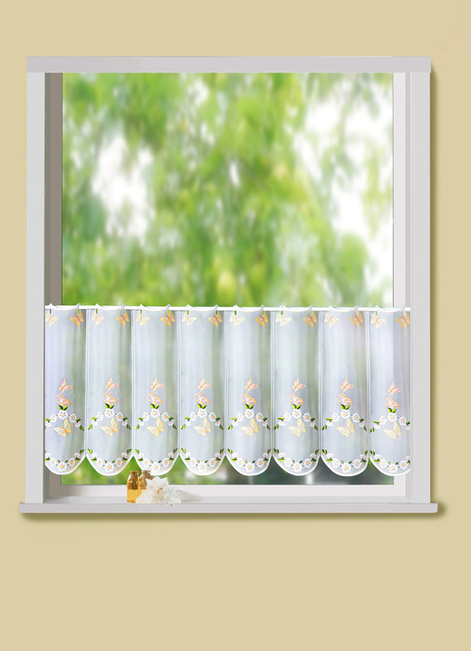 - Korte vitrage met echt Plauener kant, in Größe 661 (H 30 x B 95 cm) bis 876 (H 50 x B 160 cm), in Farbe WIT-MULTICOLOR Ansicht 1