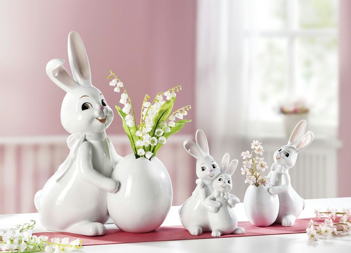 Pasen Goebel beeldjes - Grappige porseleinen konijnen, in Farbe WIT, in Ausführung Haas met eiervaas, klein
