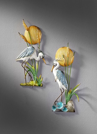 Wanddecoratie 'Blauwe reiger', handgeschilderd