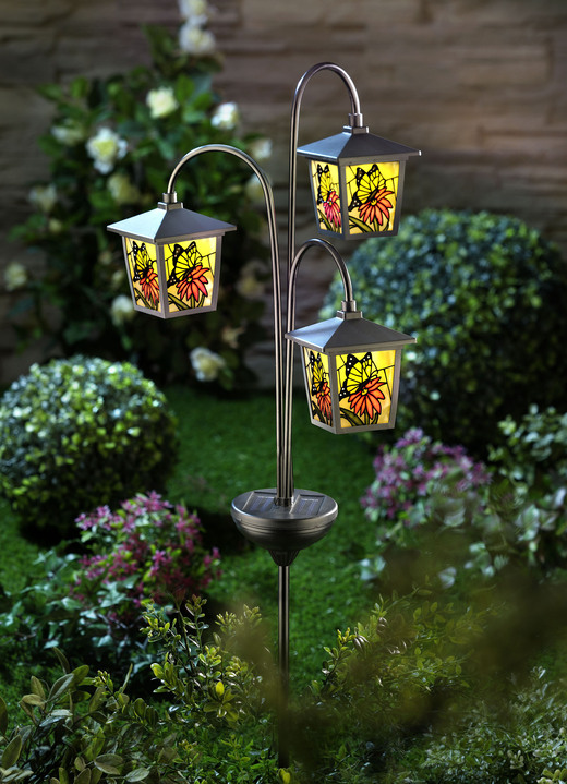 Tuinverlichting - Trio lantaarns op zonne-energie, met vlindermotieven, in Farbe MULTICOLOR