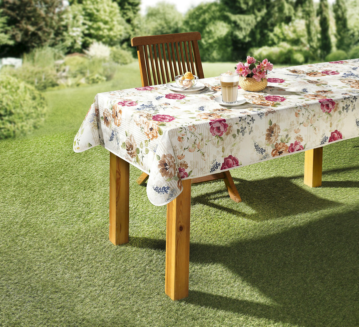 - Tafelzeilset met bloemenmotieven, in Größe 180 (Middelkleed, 80/80 cm) bis 220 (Tafellaken ovaal, 140/190 cm), in Farbe BEIGE Ansicht 1