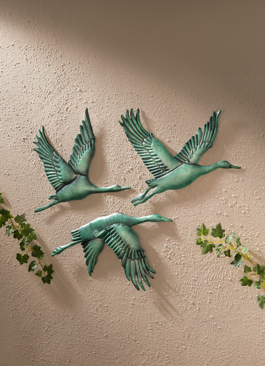 Tuindecoraties - Muurdecoratie, kraanvogel, set van 3, in Farbe GROEN