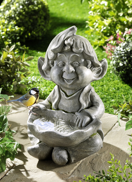 - Elf met vogelbad, in Farbe GRIJS