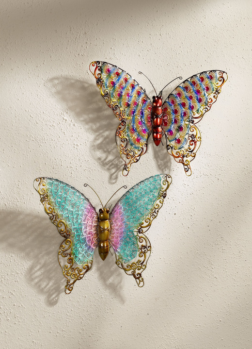 Tuindecoraties - Wanddecoratie 'Vlinder', van metaal, set van 2, in Farbe MULTICOLOR