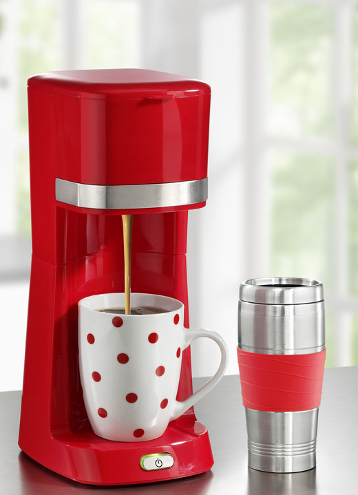 Koffie- & thee - Single-koffiezetapparaat met keramische en thermobeker, in Farbe ROOD