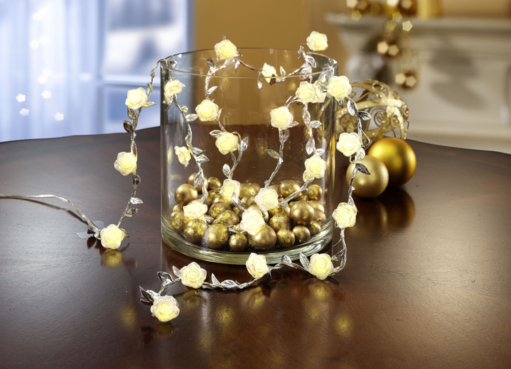Woonaccessoires - Ledverlichtingssnoer in rozenmotief, in Farbe ZILVER-WIT Ansicht 1