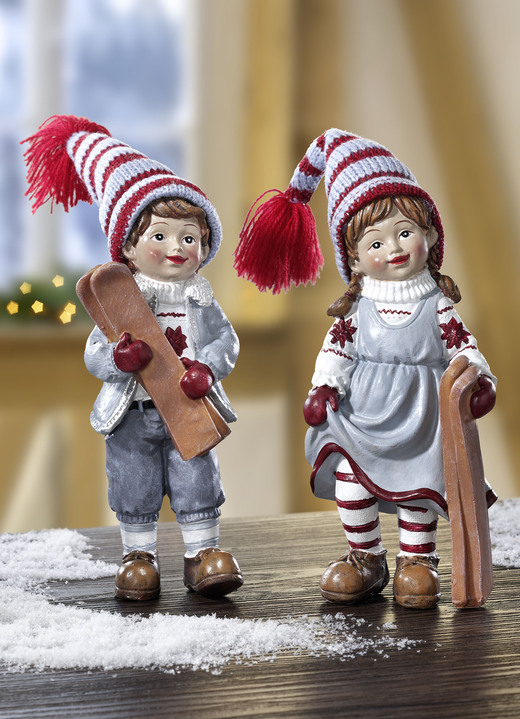 Kerstmis - Winterkinderen, set van 2, in Farbe ROOD-GRIJS, in Ausführung Lengte van kinderen in de winter: 17 cm. Ansicht 1