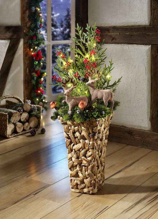 Bloemstukken & kransen - Winterbloemstuk met vaas, in Farbe GROEN-BRUIN-ROOD