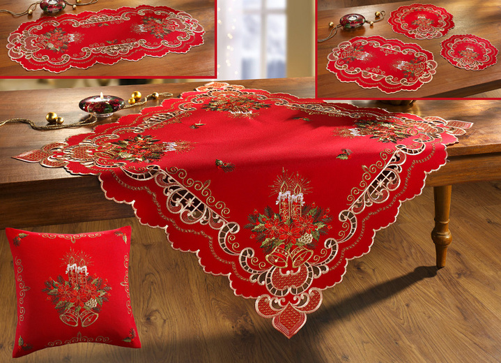 Tafellakens - Feestelijk vormgegeven tafel- en kamerdecoratie, in Größe 101 (Kleedje ovaal, 35 x 50 cm) bis 404 (Kussensloop, 40 x 40 cm), in Farbe ROOD