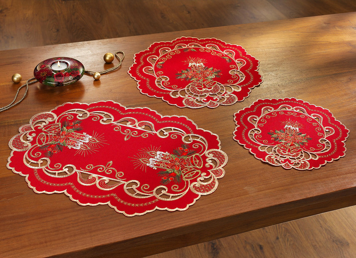 Tafellakens - Feestelijk vormgegeven tafel- en kamerdecoratie, in Größe 101 (Kleedje ovaal, 35 x 50 cm) bis 404 (Kussensloop, 40 x 40 cm), in Farbe ROOD Ansicht 1
