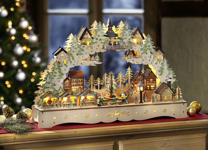 Weihnachtliche Dekorationen - Schwibbogen mit Seiffener Kirche, in Farbe NATUR Ansicht 1