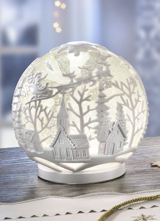 Kerstmis - Op batterijen werkende LED-sneeuwbol met automatische sneeuwval, in Farbe WIT-ZILVER
