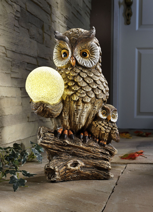 Tuinverlichting - Uil met ledbal, in Farbe BRUIN