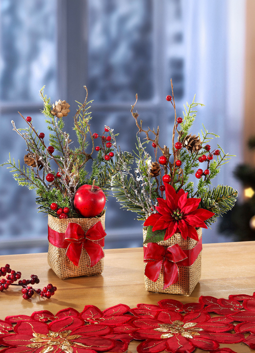 Bloemstukken & kransen - Bloemstukje in jutezak, set van 2, in Farbe ROOD Ansicht 1