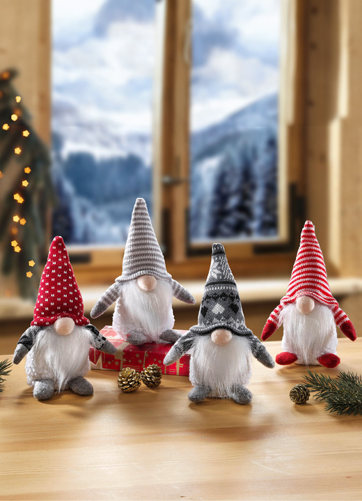 Kerstdecoraties - Elfen van katoen en vilt, set van 4, in Farbe ROOD-GRIJS-WIT Ansicht 1