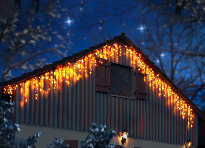 Kerstmis - LED-lichtgordijn sterrendouche gemaakt van PVC, in Farbe WIT