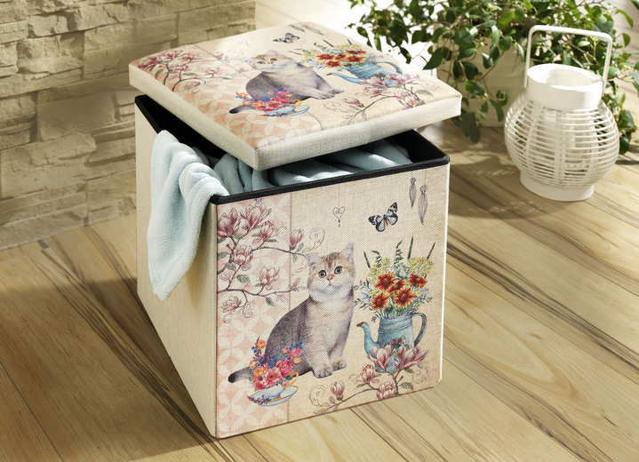 Kruk & zit-kubus - Kubuszit met kattenmotief, in Farbe CRÈME