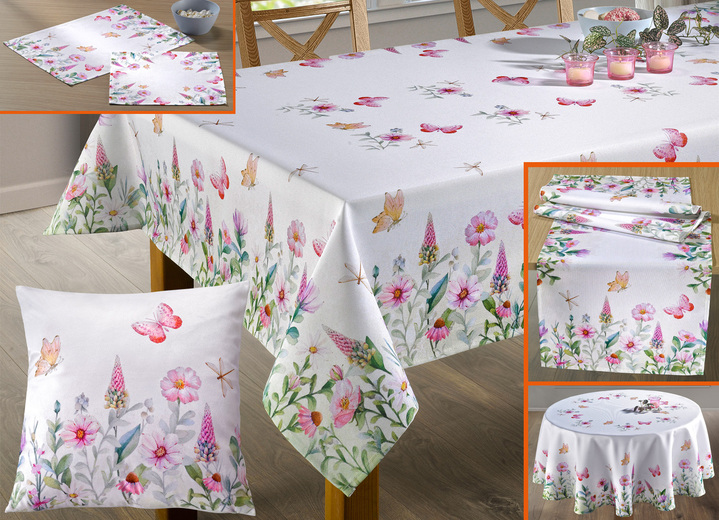- Bloemen ontworpen woonaccessoires, in Größe 130 (2 kleedjes 30 x 30 cm) bis 200 (tafelkleed m. middenstuk (130x170 cm), in Farbe MULTICOLOR