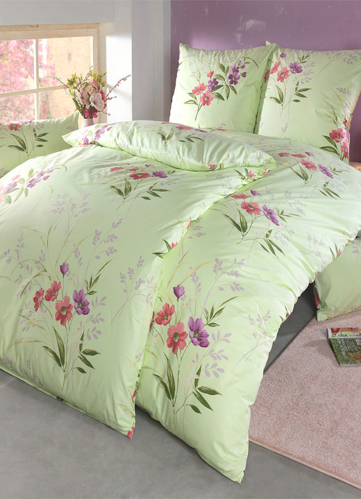Beddengoed - Beddengoedset in zachte renforcé kwaliteit van Florella, in Größe 111 (40 x 80 cm + 135 x 200 cm) bis 115 (80 x 80 cm + 155 x 220 cm), in Farbe GROEN Ansicht 1