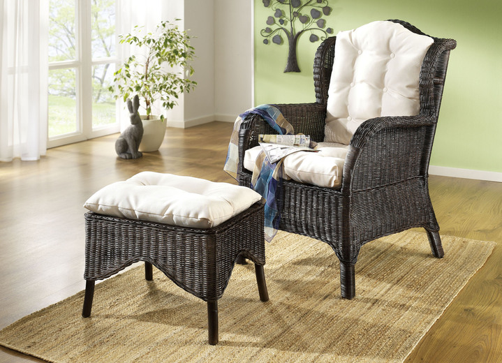 Landhuis meubels - Rotan stoelen met kussens, in Farbe BRUIN, in Ausführung Fusshocker Ansicht 1