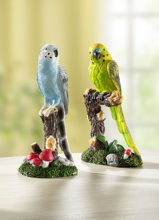 Beeldjes - Gedetailleerde grasparkieten, in Farbe BLAUW-WIT