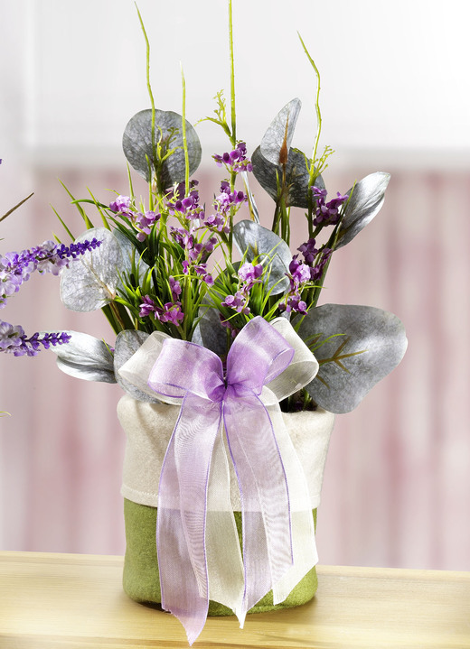 Woonaccessoires & decoraties - Lentearrangement met bloemen en grassen in een vilten zakje, in Farbe GROEN, in Ausführung Arrangement met paarse bloemen Ansicht 1
