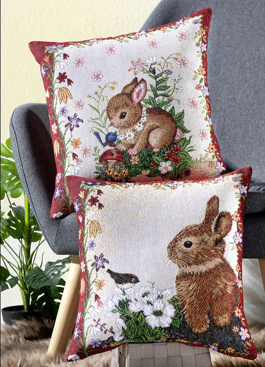 Decoratiekussens & slopen - Kussensloop met konijnenmotief, set van 2, in Farbe MULTICOLOR