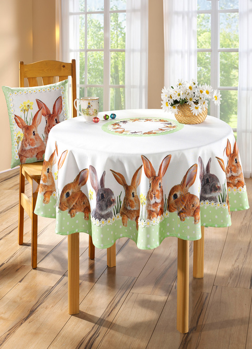 Tafellakens - Tafel- en kamerdecoratie met konijnenmotieven, in Größe 101 (2 x placemats, 35 x 50 cm) bis 404 (Kussensloop, 40 x 40 cm), in Farbe WIT-MULTICOLOR