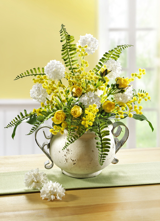 Paasdecoraties - Allium-bloemstuk in pot, in Farbe WIT-GEEL