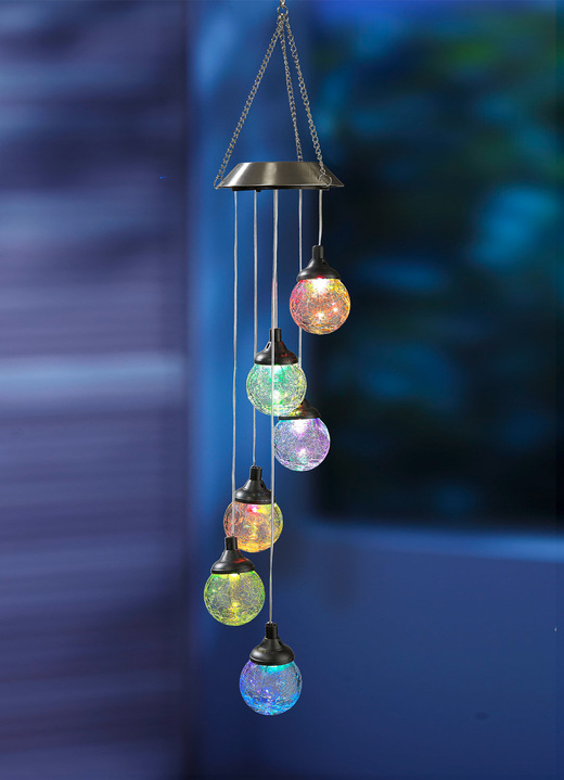 Tuinverlichting - Zonnewindgong met ledverlichting in gebroken glas-look, in Farbe ROESTVRIJ STAAL