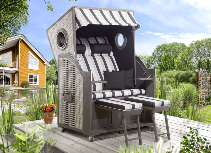 Tuinmeubels - Strandstoel met 2 kijkramen/patrijspoort in de bovenkorf, in Farbe GRIJS-BEIGE