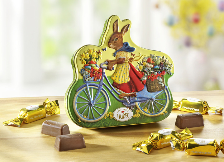 - Metalen blikje met een konijn op fietsmotief, in Farbe MULTICOLOR
