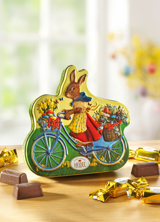 - Metalen blikje met een konijn op fietsmotief, in Farbe MULTICOLOR