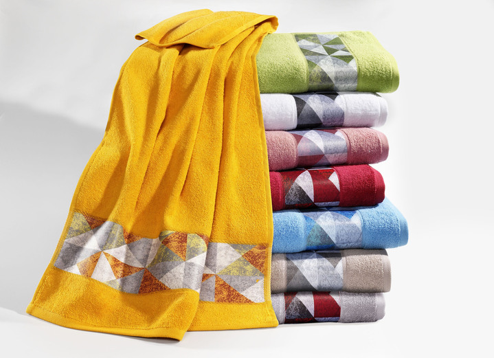Badstof handdoeken - Chique badstofserie met bedrukte jacquardrand, in Größe 200 (1 handdoek, 50 x 100 cm) bis 205 (5-delige voordeelset), in Farbe GROEN