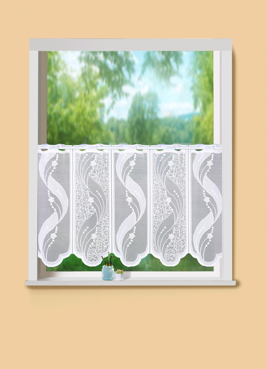 Korte gordijnen - Korte jaloezieën met een modern golfdesign, in Größe 661 (H30 x B90 cm) bis 865 (H60xB180 cm), in Farbe WIT