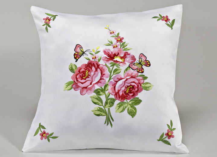 Tischdecken - Tisch- und Raumdekoration mit Rosen-Motiven, in Größe 101 (Deckchen oval, 35x 50 cm) bis 404 (Kissenbezug, 40x 40 cm), in Farbe SEKT-ROT-BUNT Ansicht 1
