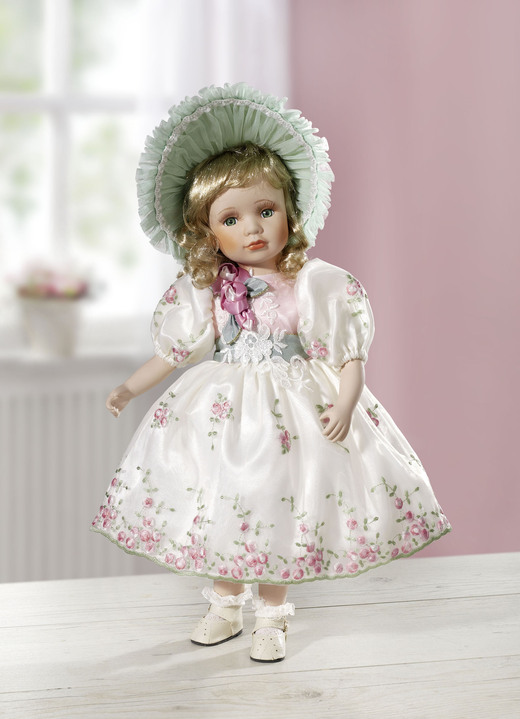 Poppen - Porseleinen pop, in Farbe WIT-ROZE