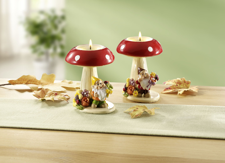 Woonaccessoires - Theelichthouders, set van 2, in Farbe ROOD-BEIGE