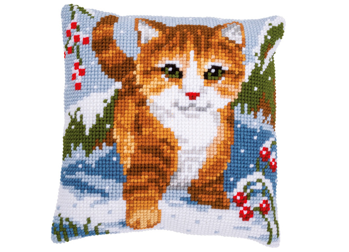 - Kruissteekkussen met wintermotieven, in Farbe MULTICOLOR, in Ausführung Borduurkussen Cat in the Snow