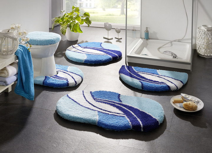 - Badmattenset met antislip-onderkant, in Größe 100 (matje, halfrond 50 x 80 cm) bis 112 (toiletdekselafdekking, 47 x 50 cm), in Farbe BLAUW Ansicht 1
