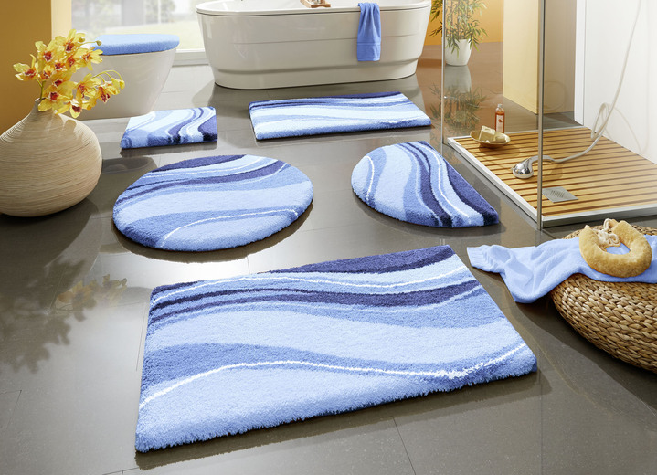 Badmatten - Badkamerset van Grund met antislip latex achterkant, in Größe 100 (Vorleger halbrund, 50x 80 cm) bis 112 (WC-Deckelbezug 47x 50 cm), in Farbe BLAUW Ansicht 1