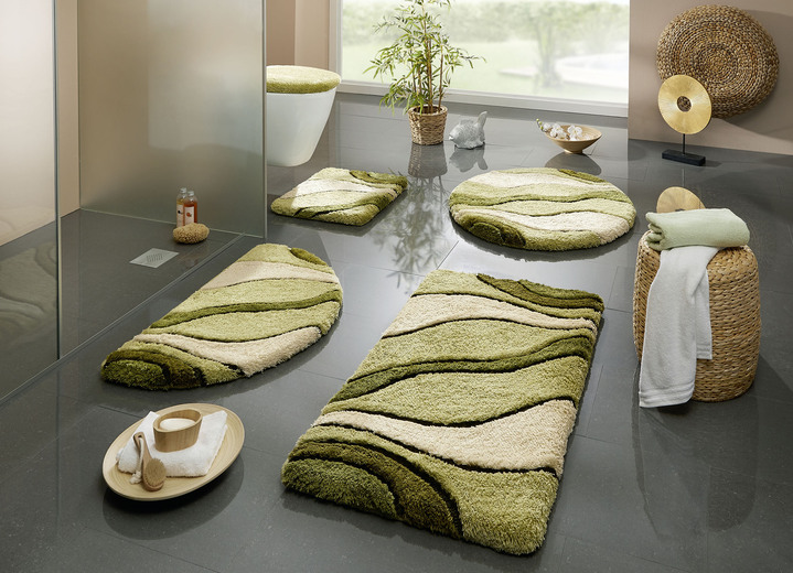 - Badmattenset van zeer zachte kwaliteit, in Größe 100 (matje, halfrond 50 x 80 cm) bis 112 (toiletdekselafdekking, 47 x 50 cm), in Farbe GROEN Ansicht 1