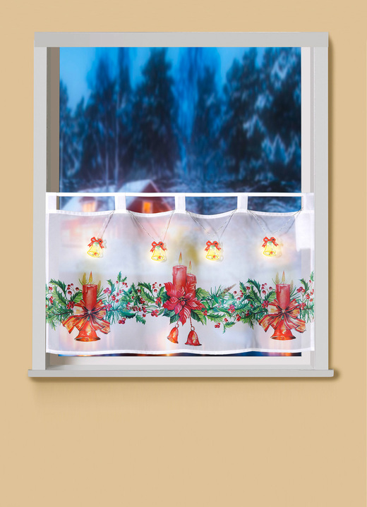 Kerstmis - Korte jaloezieën met LED-lichtkettingen, in Größe 786 (H45xW 85 cm, 4 LED-bellen) bis 788 (H45xB115 cm, 6 LED-bellen), in Farbe WIT-MULTICOLOR Ansicht 1