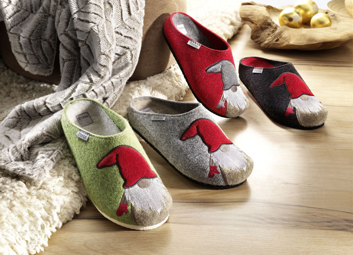 Huisschoenen - Pantoffels van wolvilt, in Größe 036 bis 042, in Farbe ROOD Ansicht 1
