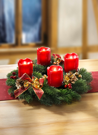 Adventskrans met echte waskaarsen met led
