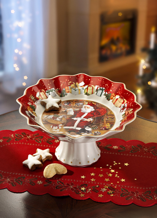 Kerstmis - Kom op voet gemaakt van hoogwaardig porselein, in Farbe WIT-ROOD Ansicht 1