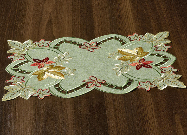 Tafellakens - Tafel- en kamerdecoratie met herfstborduurwerk, in Größe 101 (Kleedje, 35 x 50 cm) bis 404 (Kussensloop, 40 x 40 cm), in Farbe GROEN-MULTICOLOR Ansicht 1