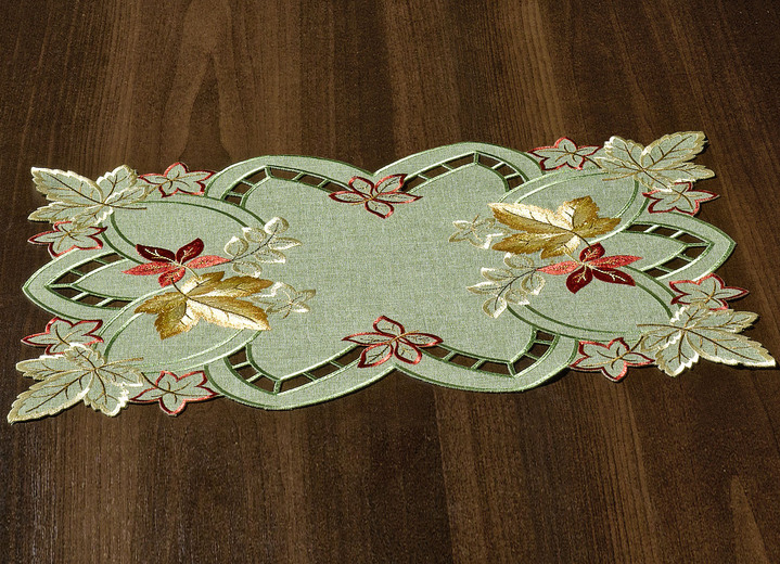 Tafellakens - Tafel- en kamerdecoratie met herfstig borduurwerk, in Größe 101 (Kleedje, 35 x 50 cm) bis 404 (Kussensloop, 40 x 40 cm), in Farbe GROEN-MULTICOLOR Ansicht 1