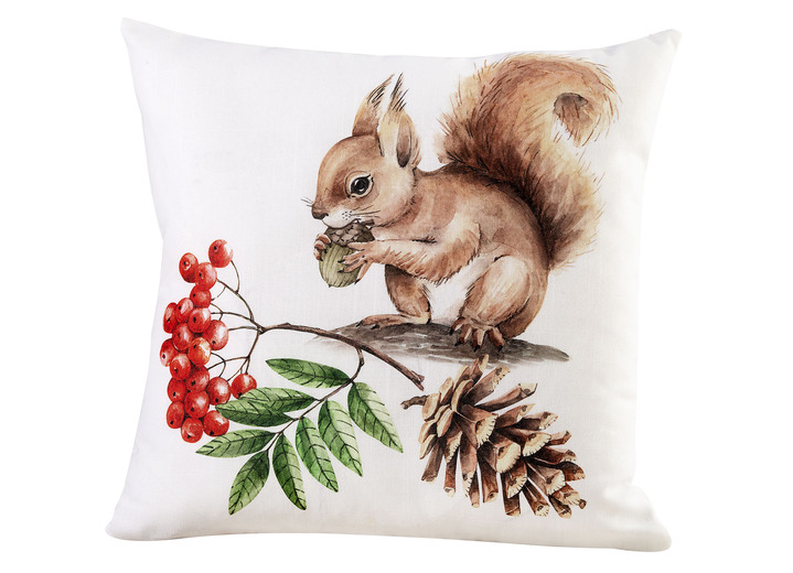 Decoratiekussens & slopen - Kussenslopen met eekhoornmotieven, in Farbe MULTICOLOR, in Ausführung Eekhoorn met kegels Ansicht 1